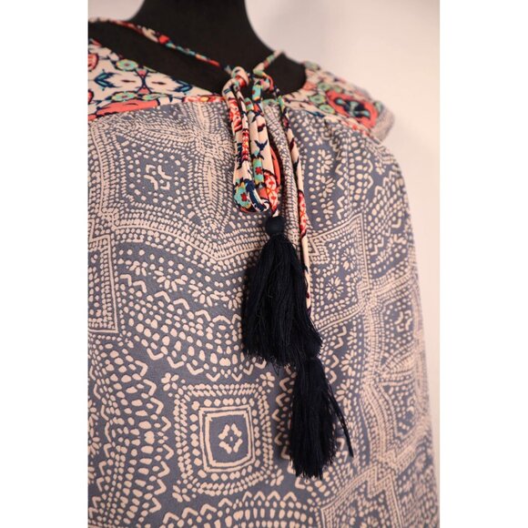 Knox Rose Boho Chic Sleeveless Blouse - Blue & Beige Pattern Floral Size XS - Picture 4 of 11